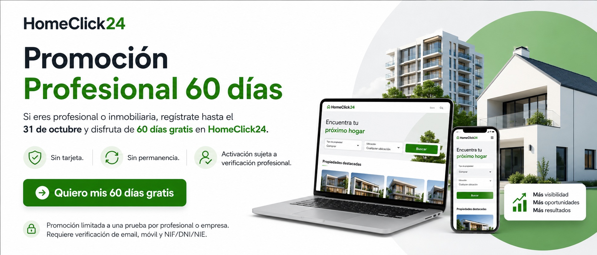 Promoción Profesional 60 días gratis para profesionales e inmobiliarias en HomeClick24